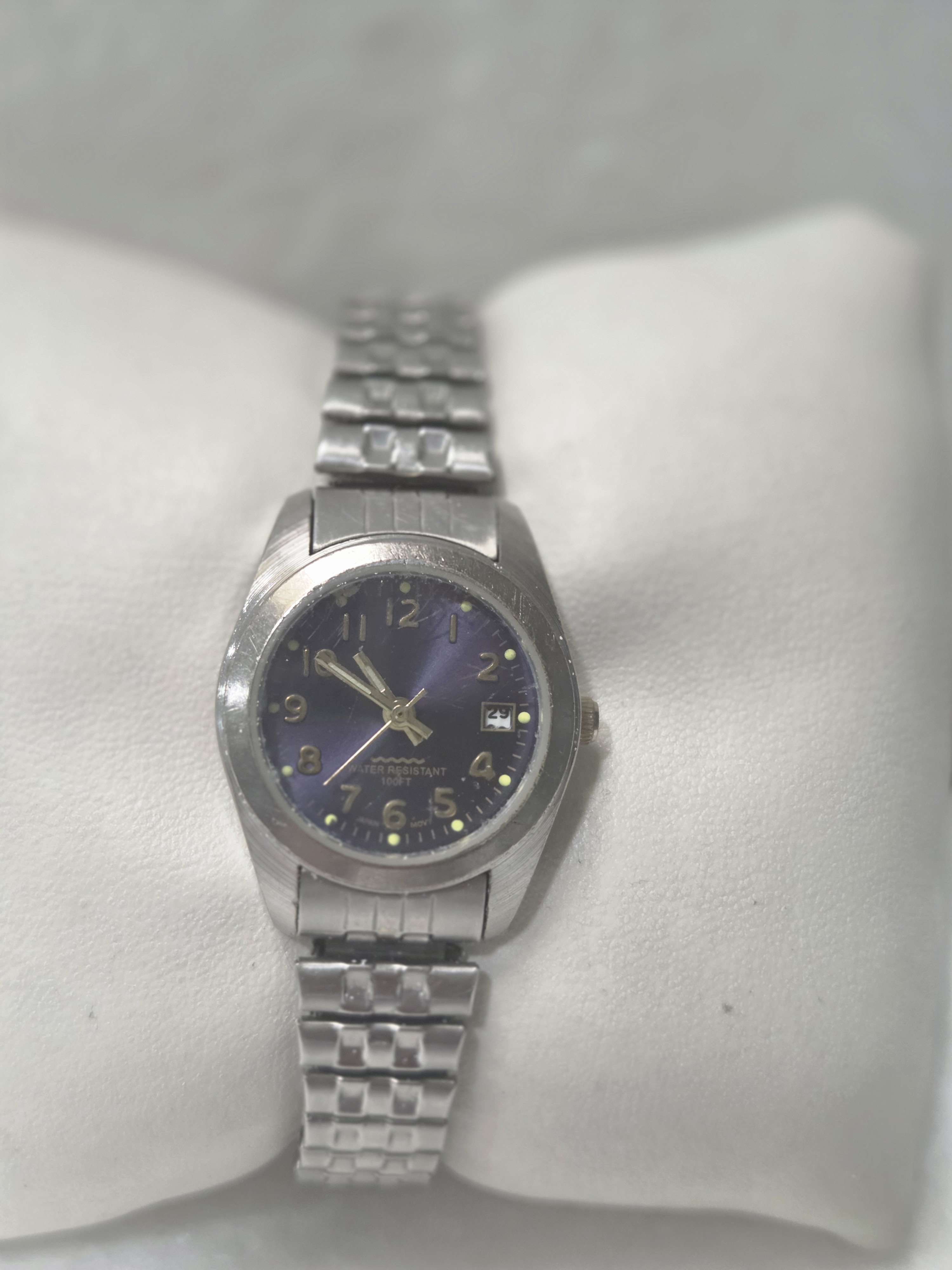 Classic Stainless Steel Womens Watch With Blue Dial